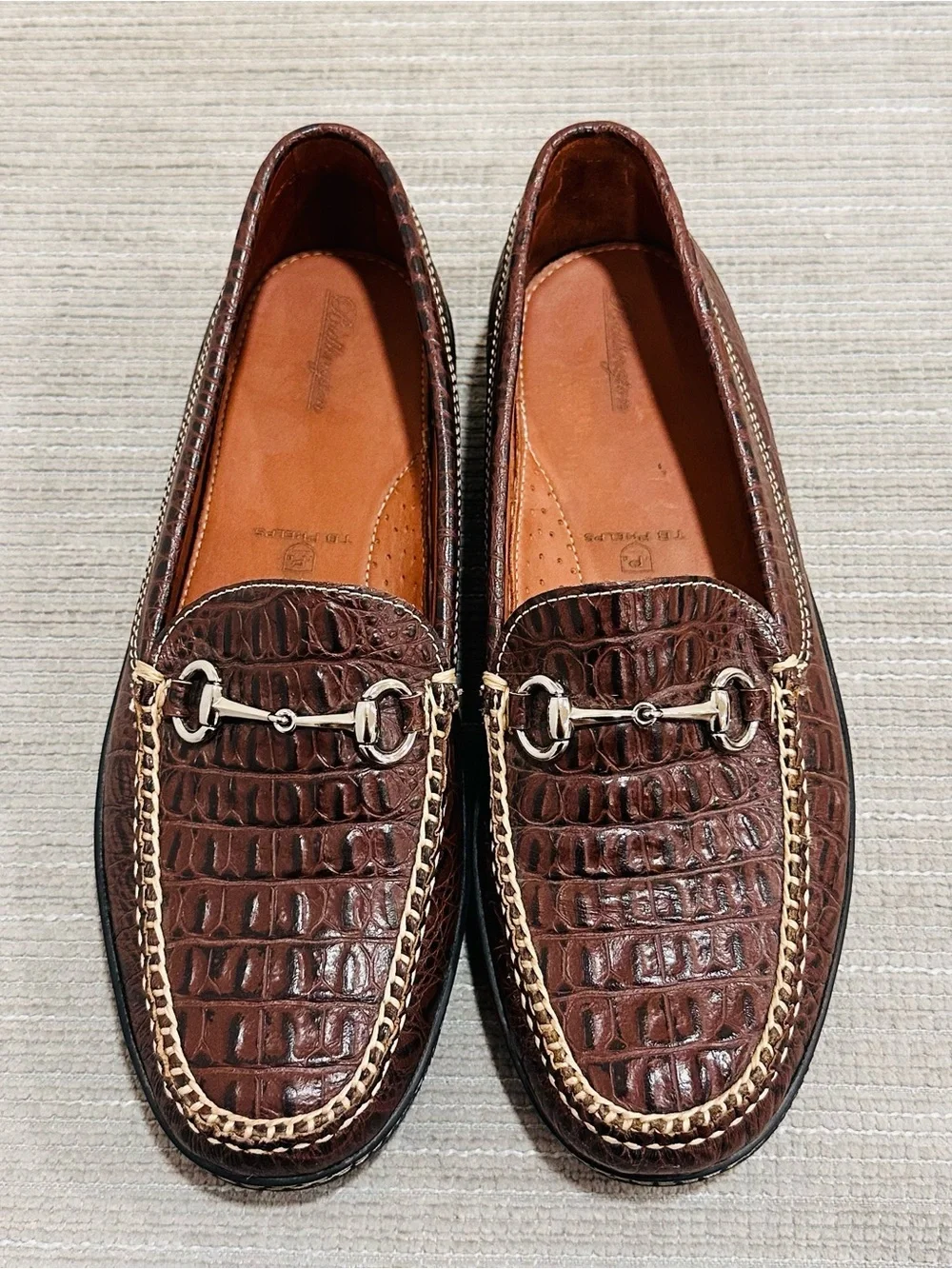 TB Phelps Bullington Men Brown Croco Leather Horsebit Driver Shoes Size 9,5 M